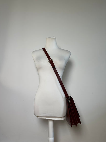 Vintage 19,5x21x8 Burgundy Smooth Leather Shoulder Bag Gold Hardware