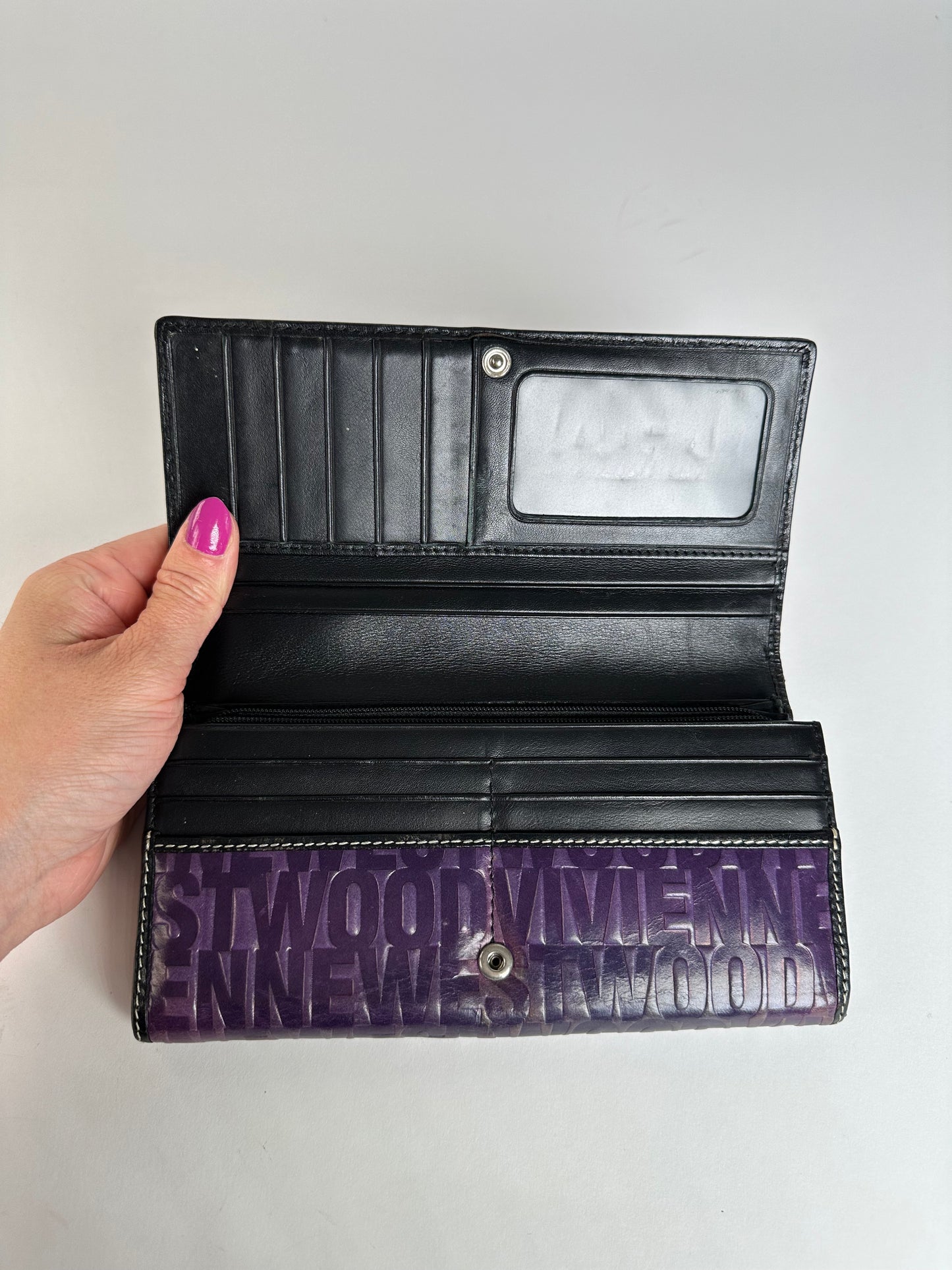 Vintage Vivienne Westwood Logo Embossed Long Wallet Purple