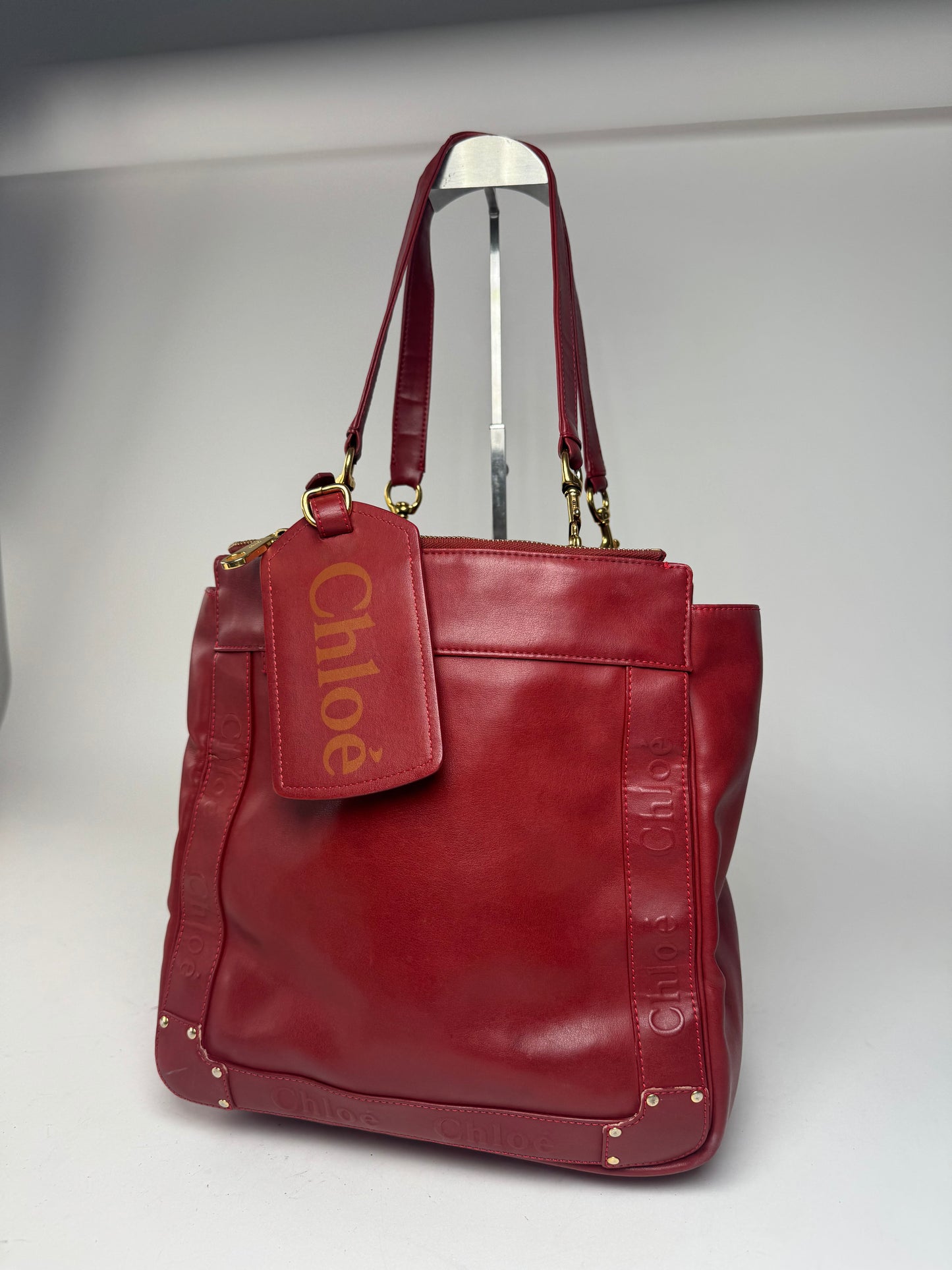 Vintage Chloe Leather Tote Bag red