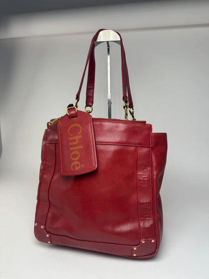 Vintage Chloe Leather Tote Bag red