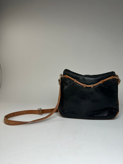 Vintage Celine Paris Leather Shoulder / Crossbody Bag Black Brown