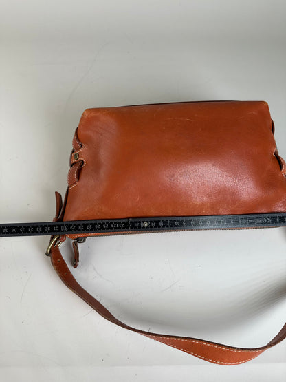 Vintage Celine Grained Leather Shoulder Bag Orange Gold