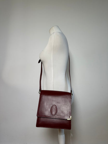 Vintage 19,5x21x8 Burgundy Smooth Leather Shoulder Bag Gold Hardware