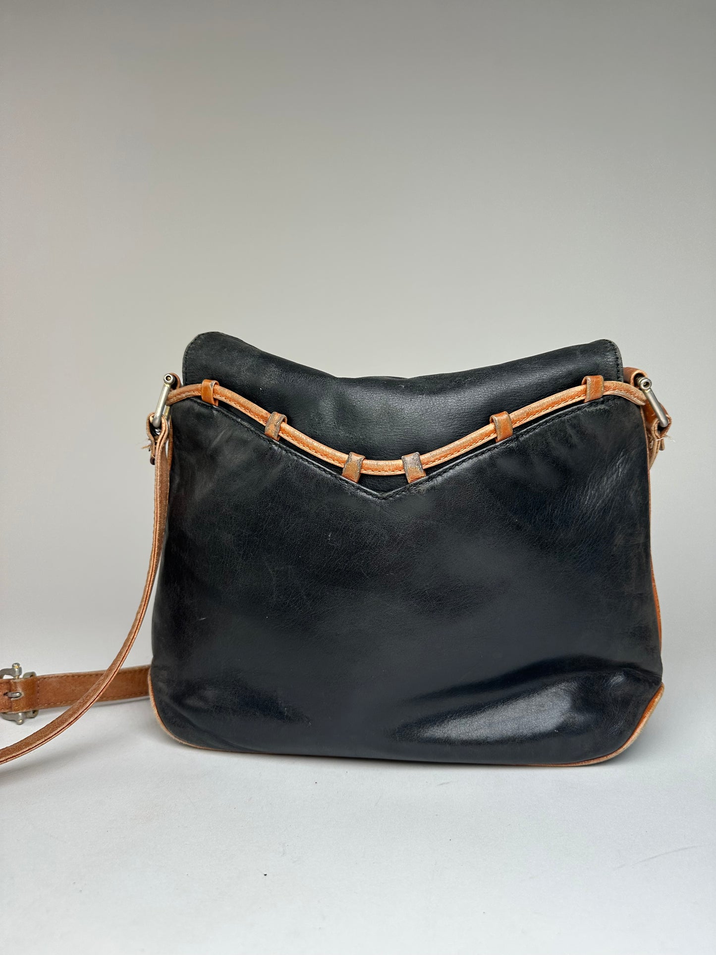 Vintage Celine Paris Leather Shoulder / Crossbody Bag Black Brown