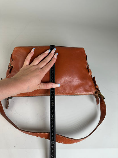 Vintage Celine Grained Leather Shoulder Bag Orange Gold