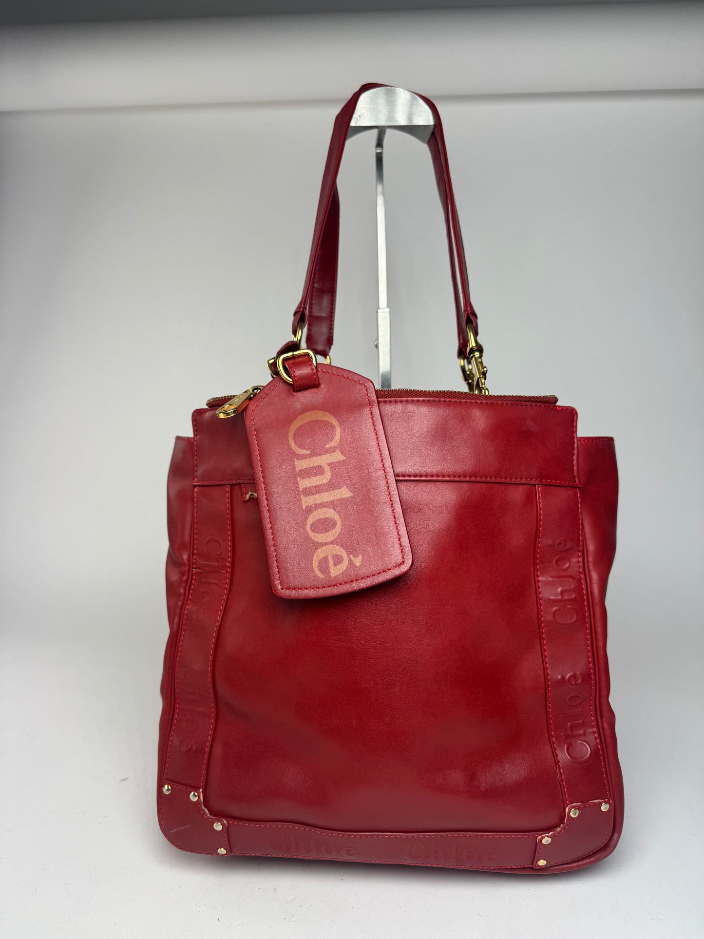 Vintage Chloe Leather Tote Bag red