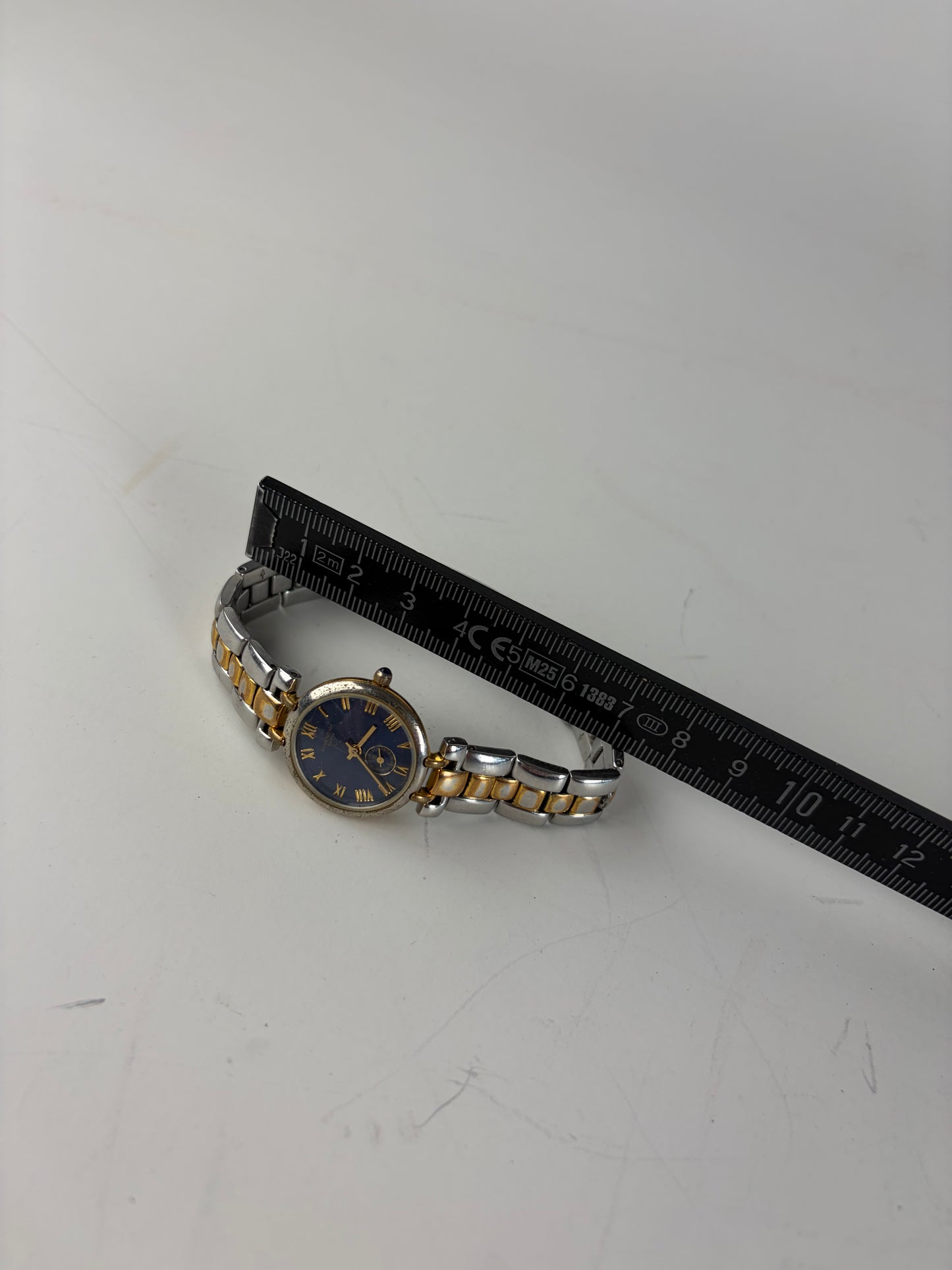 Vintage Givenchy Stainless Steel Bracelet Watch Blue Gold