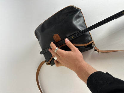 Vintage Celine Paris Leather Shoulder / Crossbody Bag Black Brown