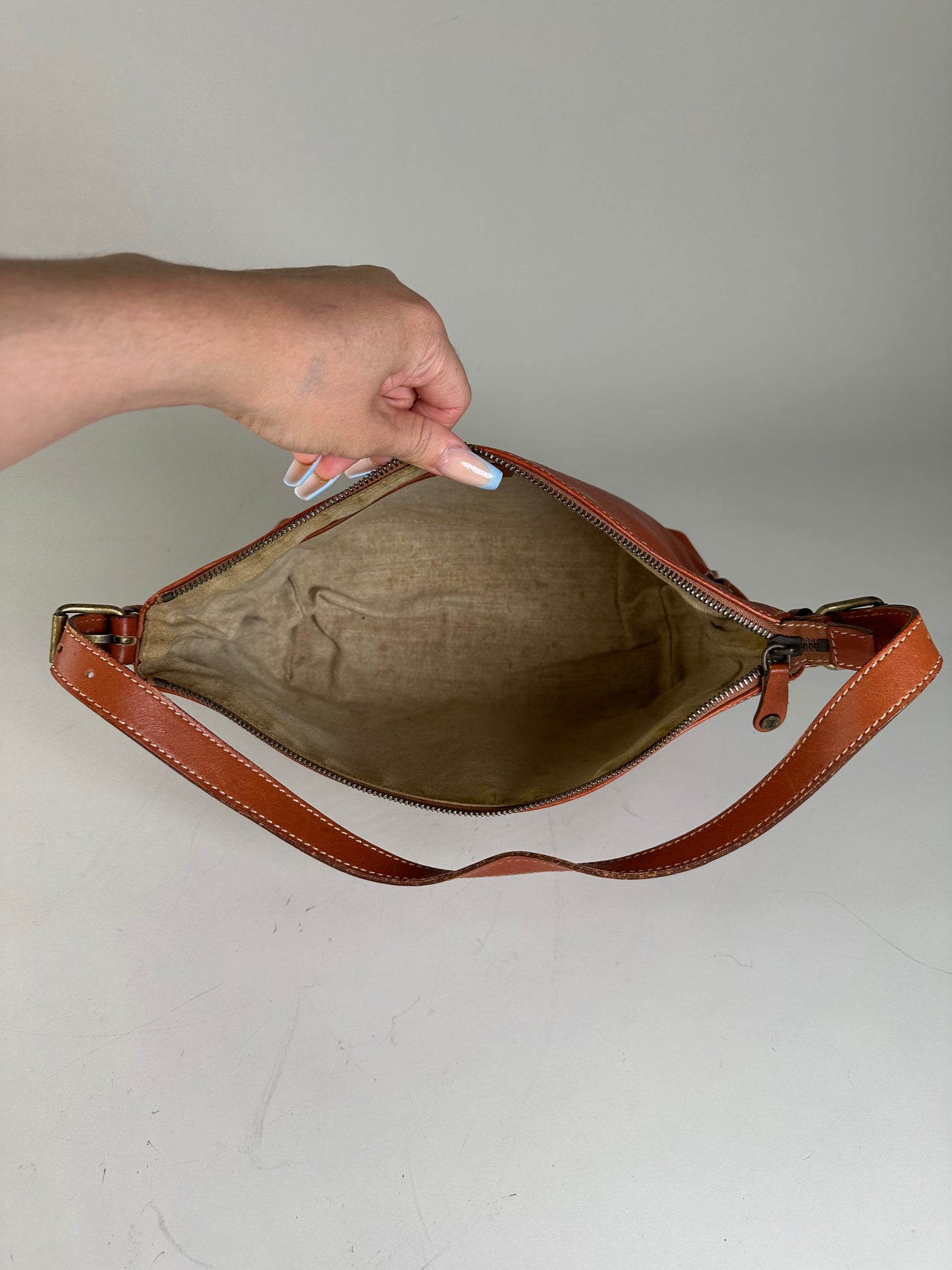 Vintage Celine Grained Leather Shoulder Bag Orange Gold