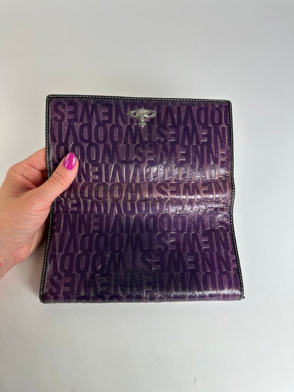 Vintage Vivienne Westwood Logo Embossed Long Wallet Purple