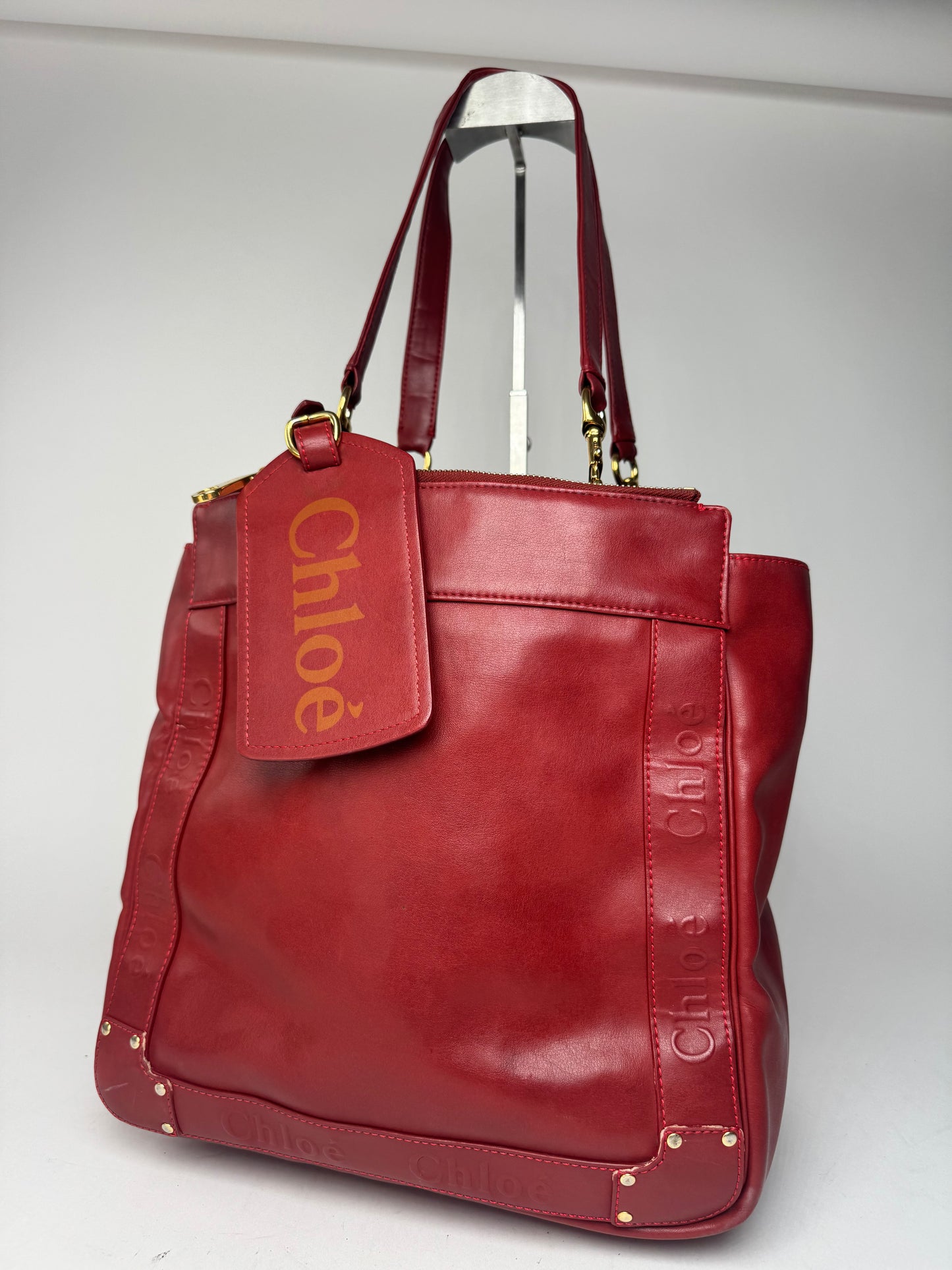 Vintage Chloe Leather Tote Bag red