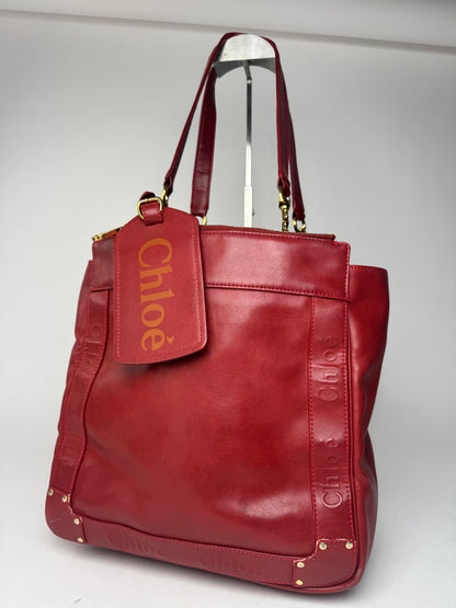 Vintage Chloe Leather Tote Bag red