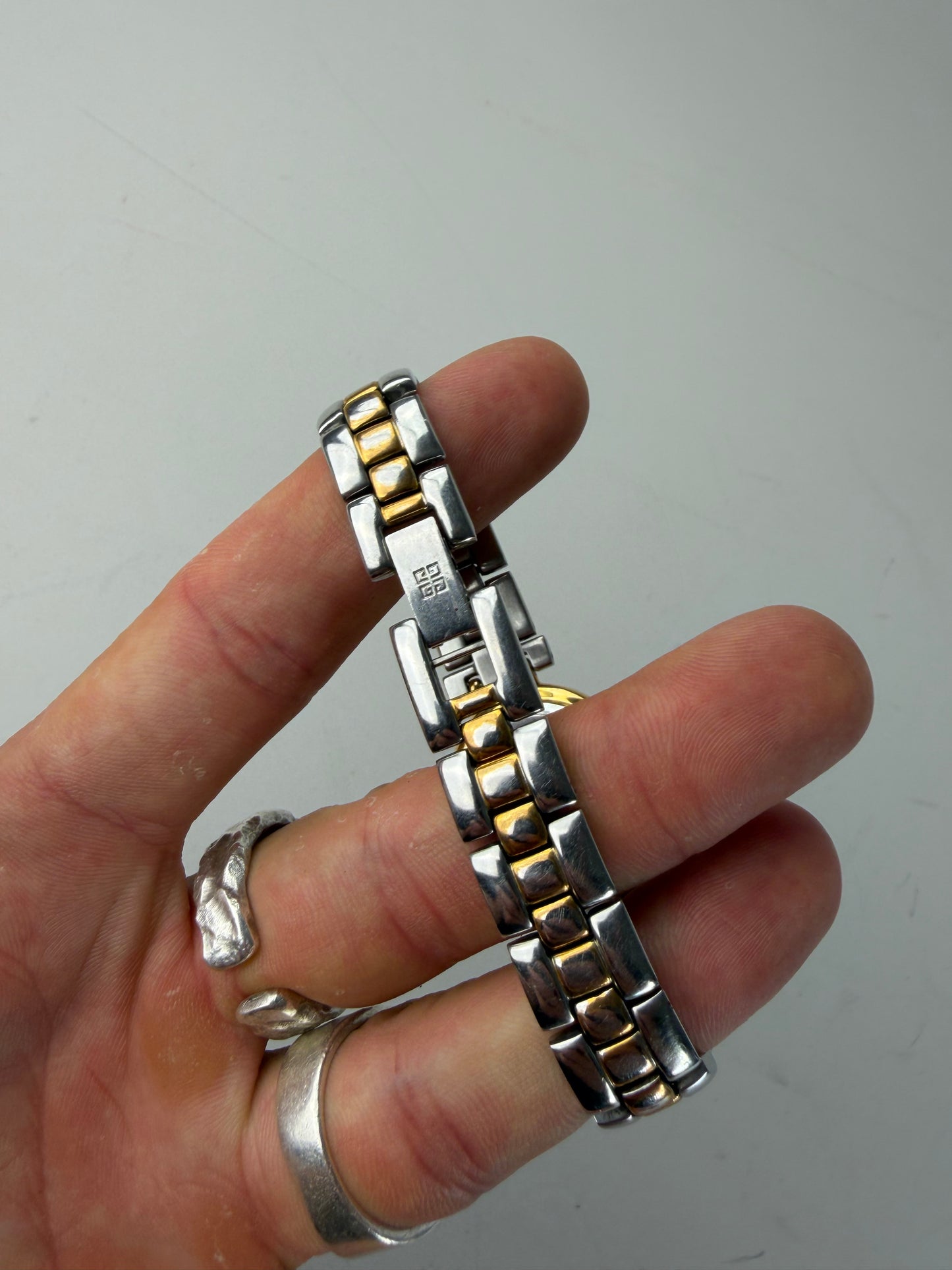 Vintage Givenchy Stainless Steel Bracelet Watch Blue Gold