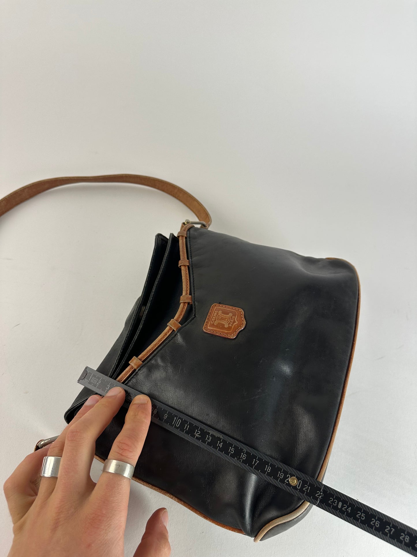 Vintage Celine Paris Leather Shoulder / Crossbody Bag Black Brown