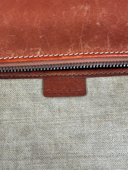 Vintage Celine Grained Leather Shoulder Bag Orange Gold