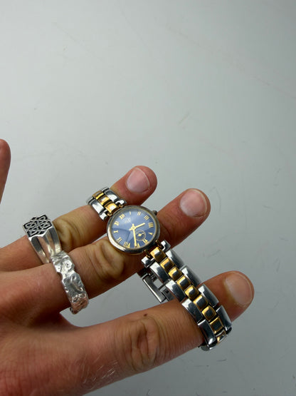 Vintage Givenchy Stainless Steel Bracelet Watch Blue Gold