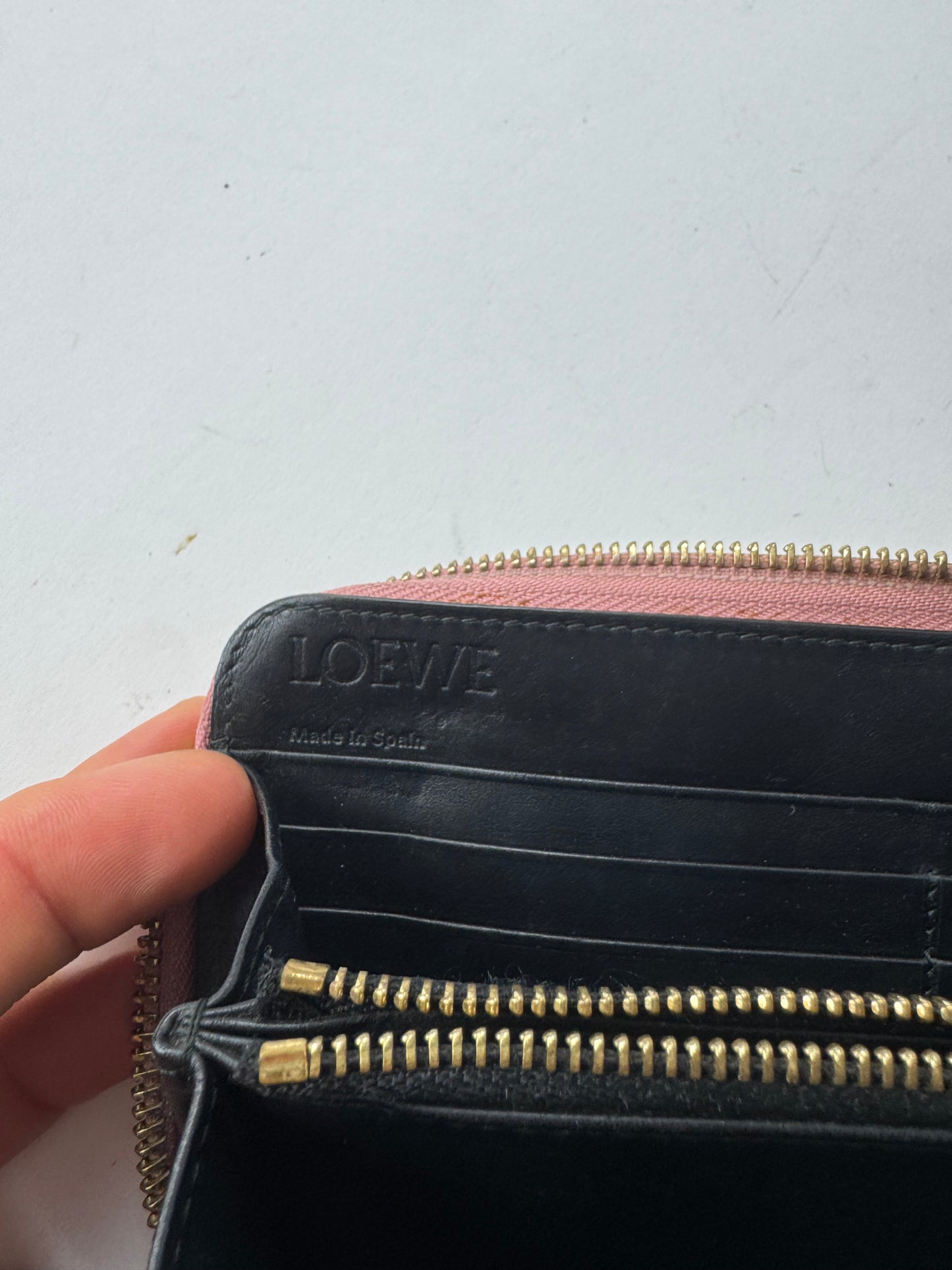 Vintage Loewe Madrid Zippy Leather monogram Wallet Pink