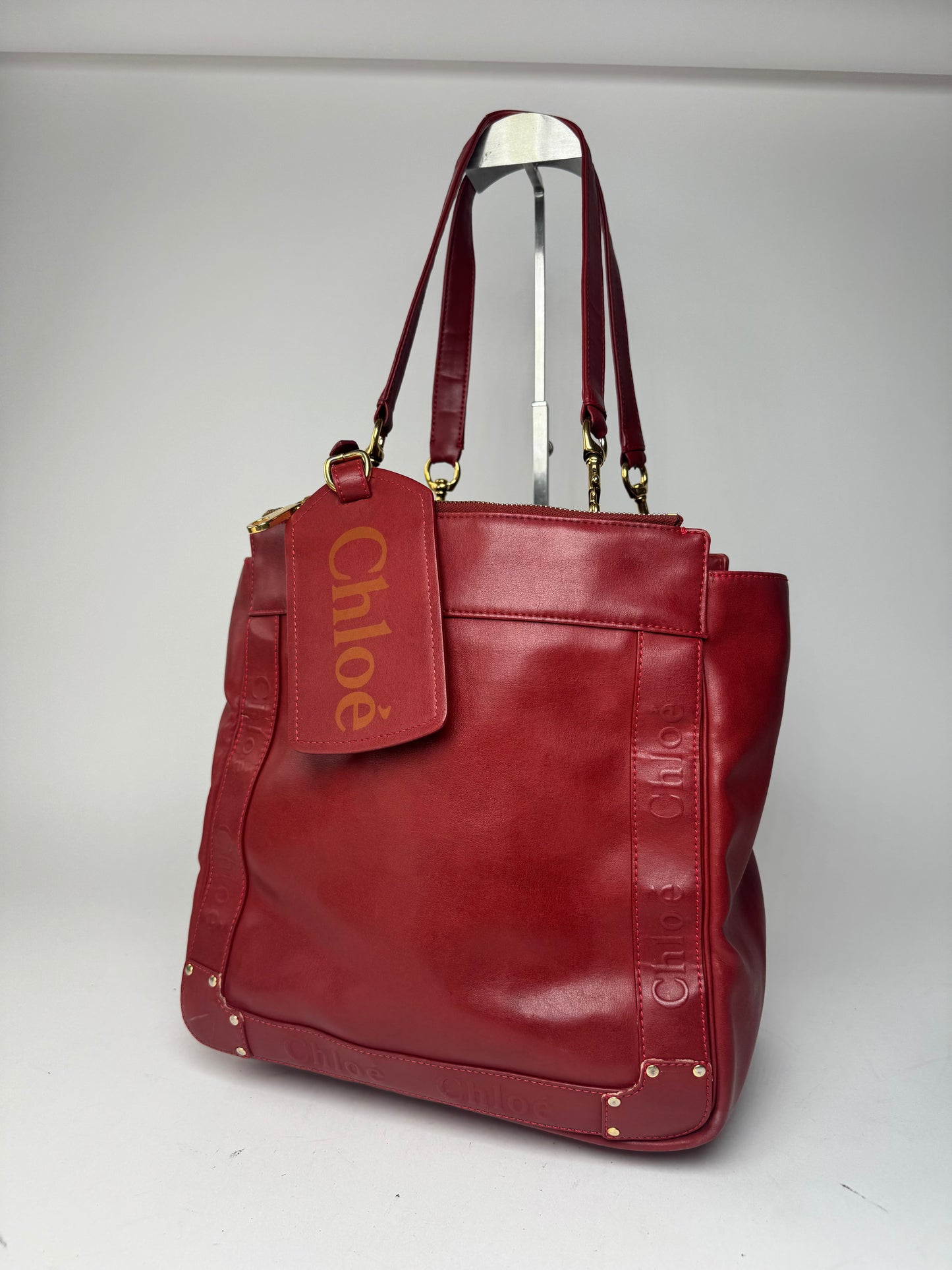Vintage Chloe Leather Tote Bag red