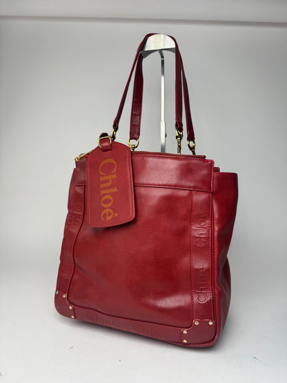 Vintage Chloe Leather Tote Bag red