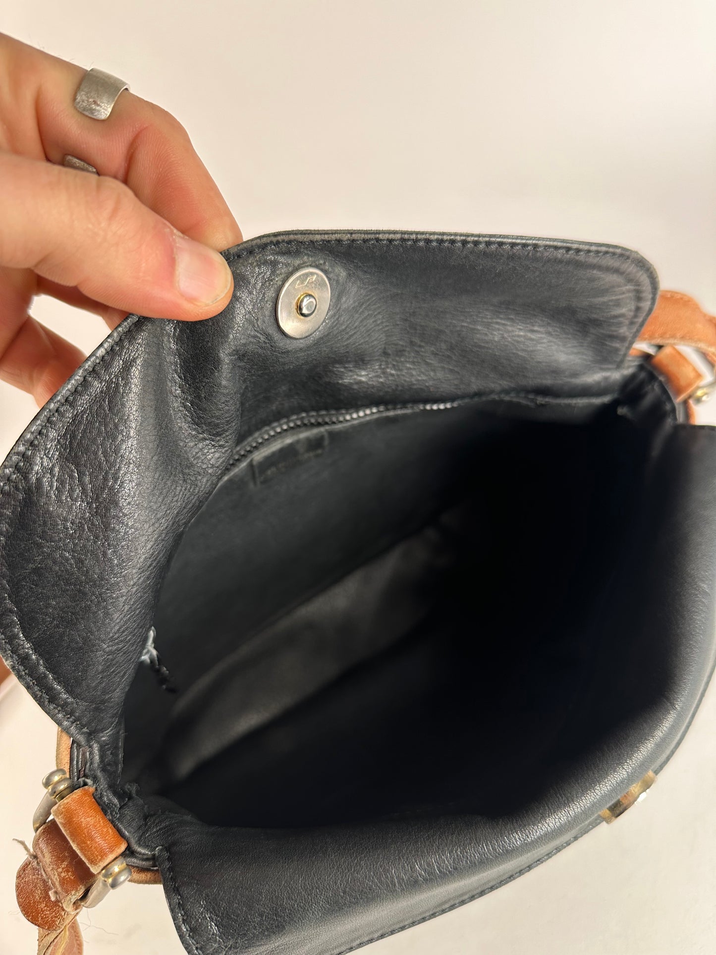 Vintage Celine Paris Leather Shoulder / Crossbody Bag Black Brown