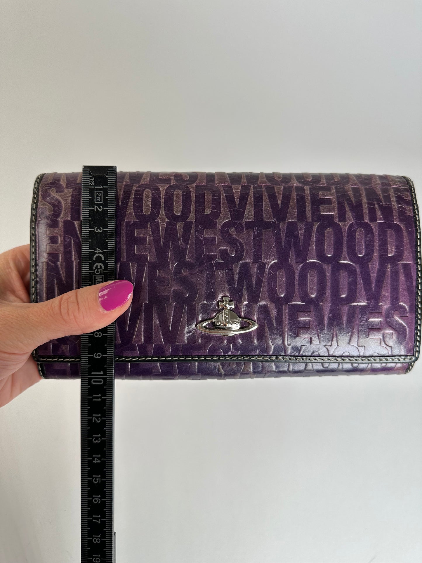 Vintage Vivienne Westwood Logo Embossed Long Wallet Purple
