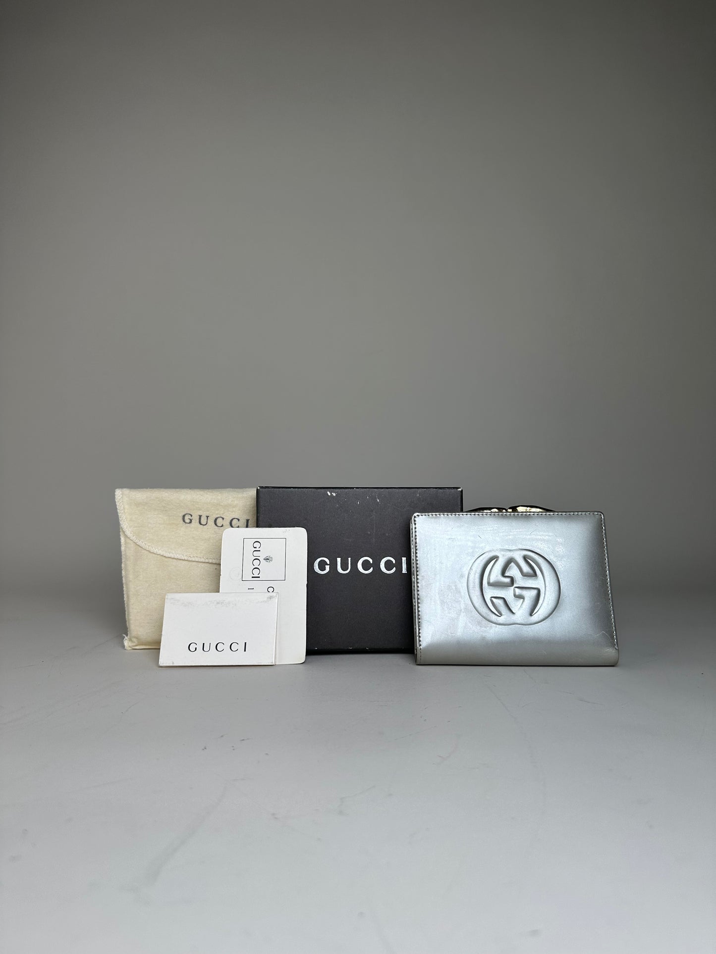 Vintage Gucci Leather Wallet Silver Gold-Tone Hardware