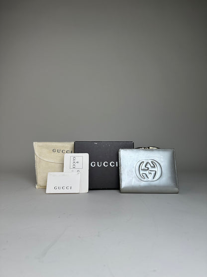 Vintage Gucci Leather Wallet Silver Gold-Tone Hardware