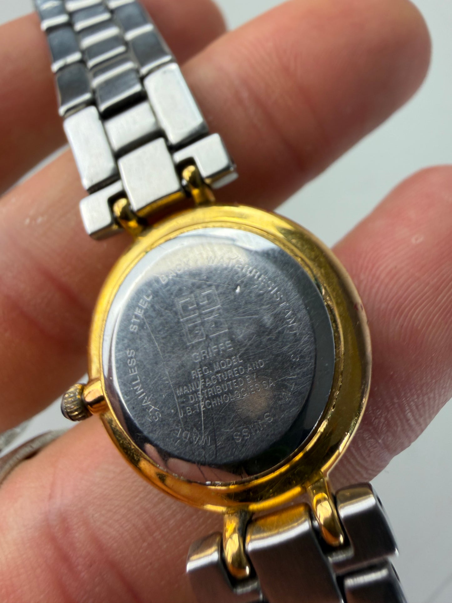 Vintage Givenchy Stainless Steel Bracelet Watch Blue Gold