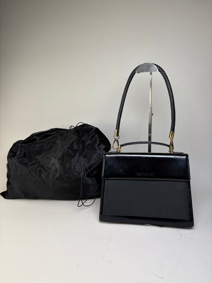 Vintage Yves Saint Laurent Leather Handbag Black Gold