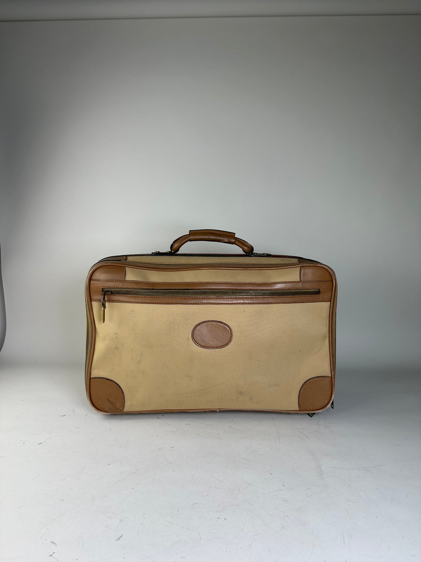 Vintage Gucci Canvas Travel Bag Beige Brown Gold