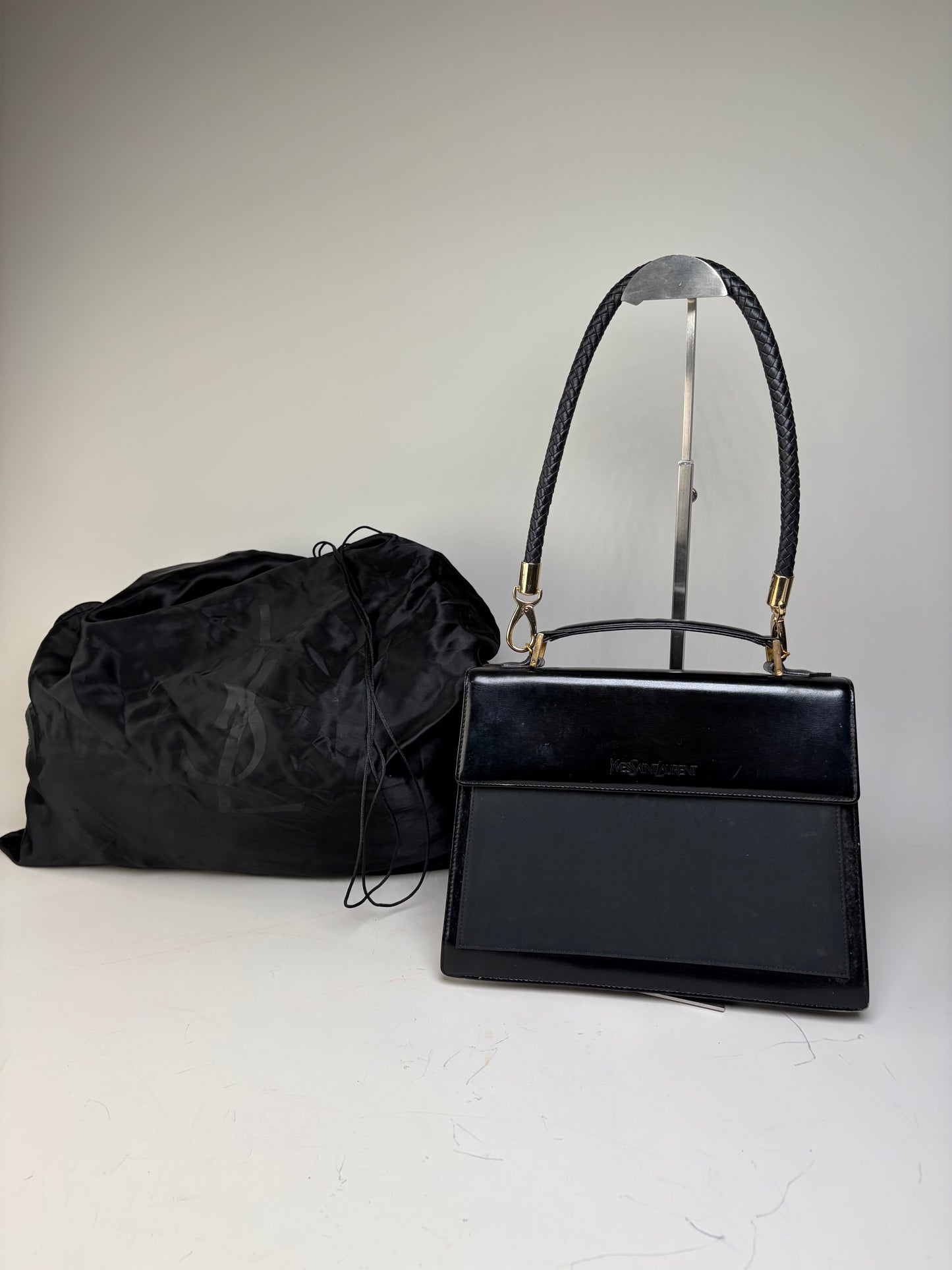 Vintage Yves Saint Laurent Leather Handbag Black Gold