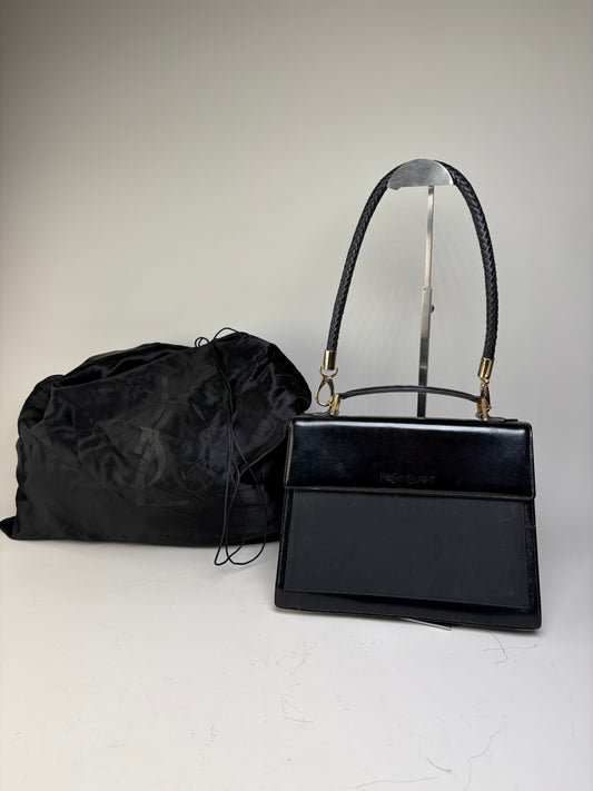 Vintage Yves Saint Laurent Leather Handbag Black Gold
