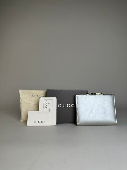 Vintage Gucci Leather Wallet Silver Gold-Tone Hardware
