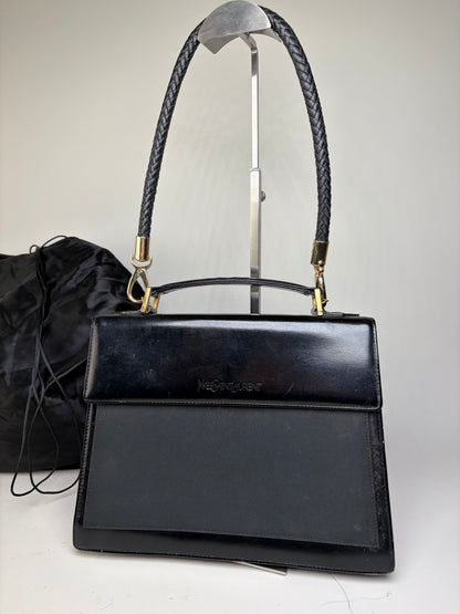 Vintage Yves Saint Laurent Leather Handbag Black Gold