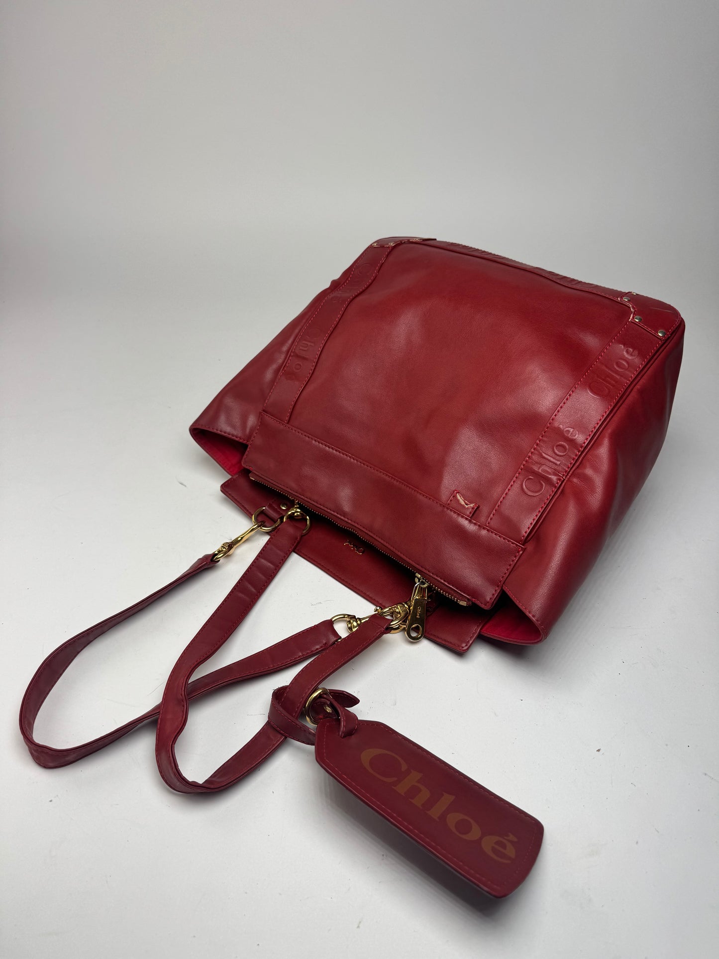 Vintage Chloe Leather Tote Bag red