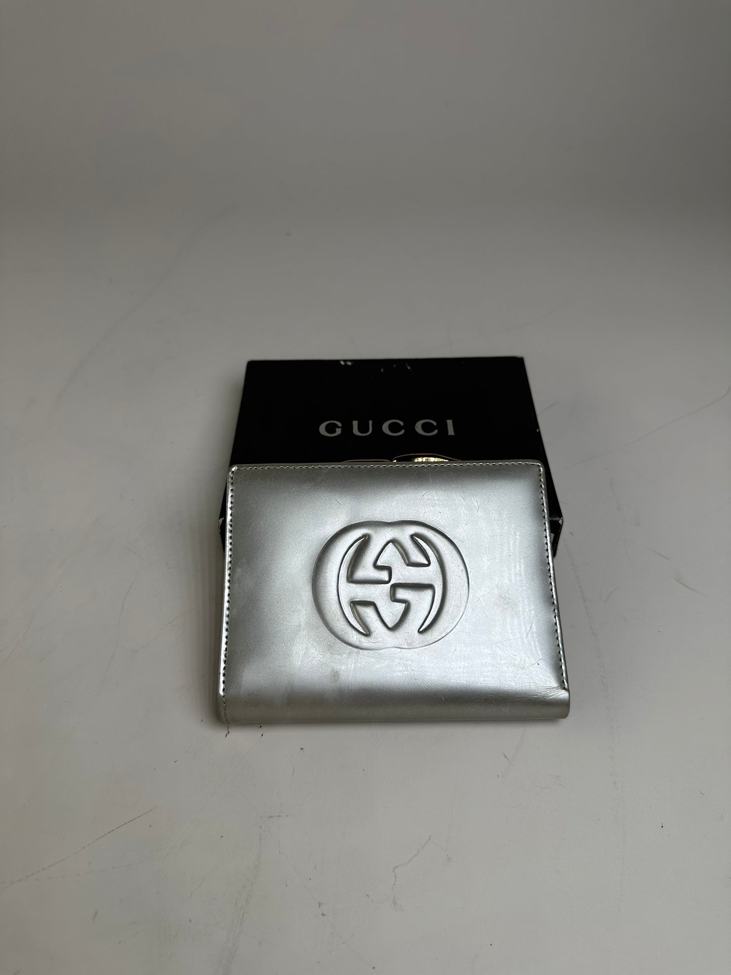 Vintage Gucci Leather Wallet Silver Gold-Tone Hardware