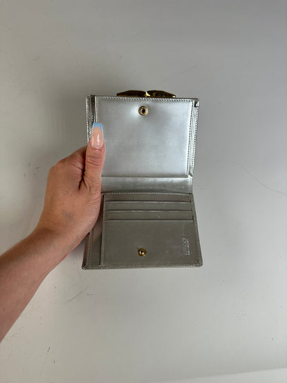 Vintage Gucci Leather Wallet Silver Gold-Tone Hardware