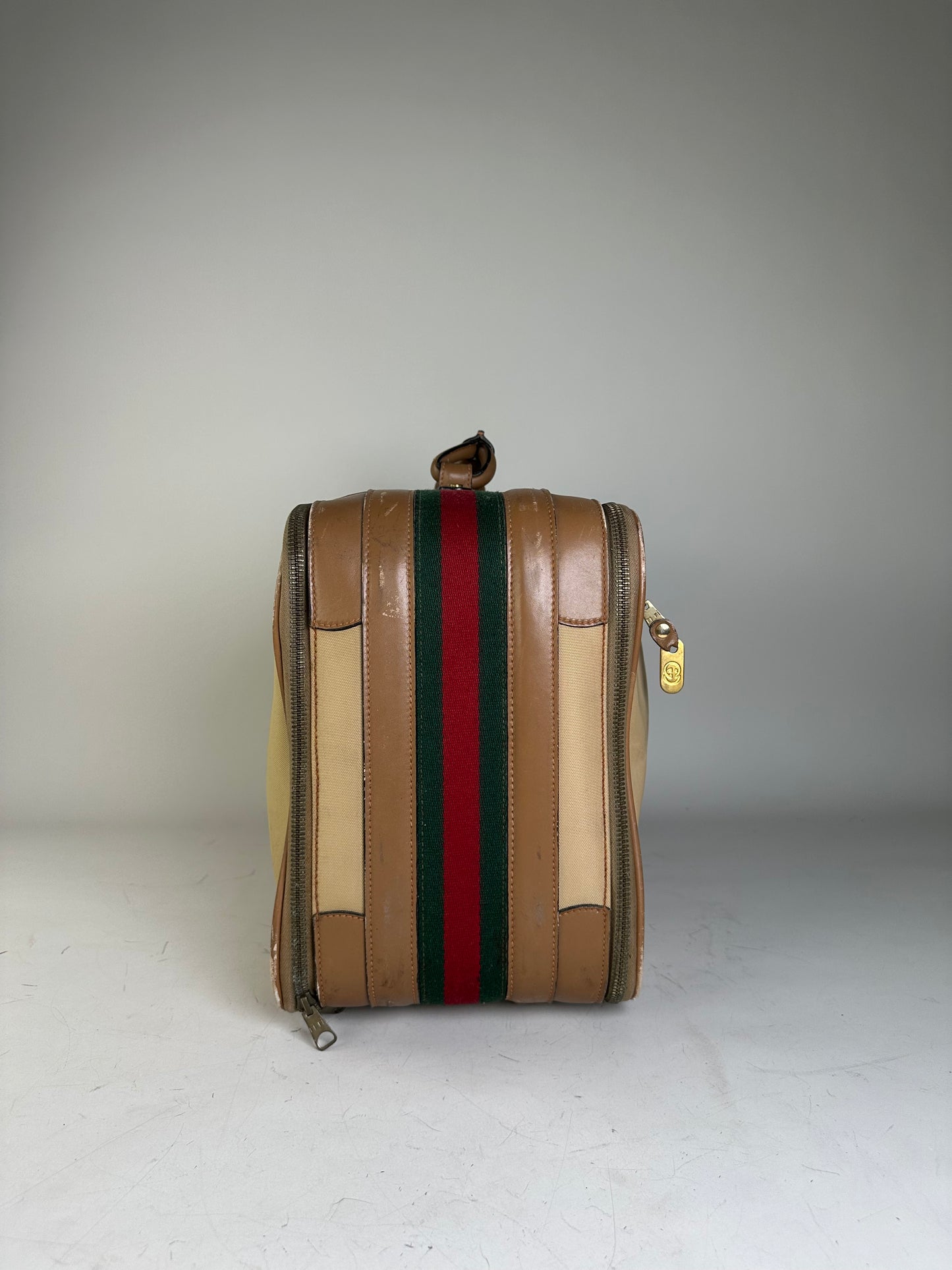 Vintage Gucci Canvas Travel Bag Beige Brown Gold