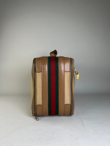 Vintage Gucci Canvas Travel Bag Beige Brown Gold