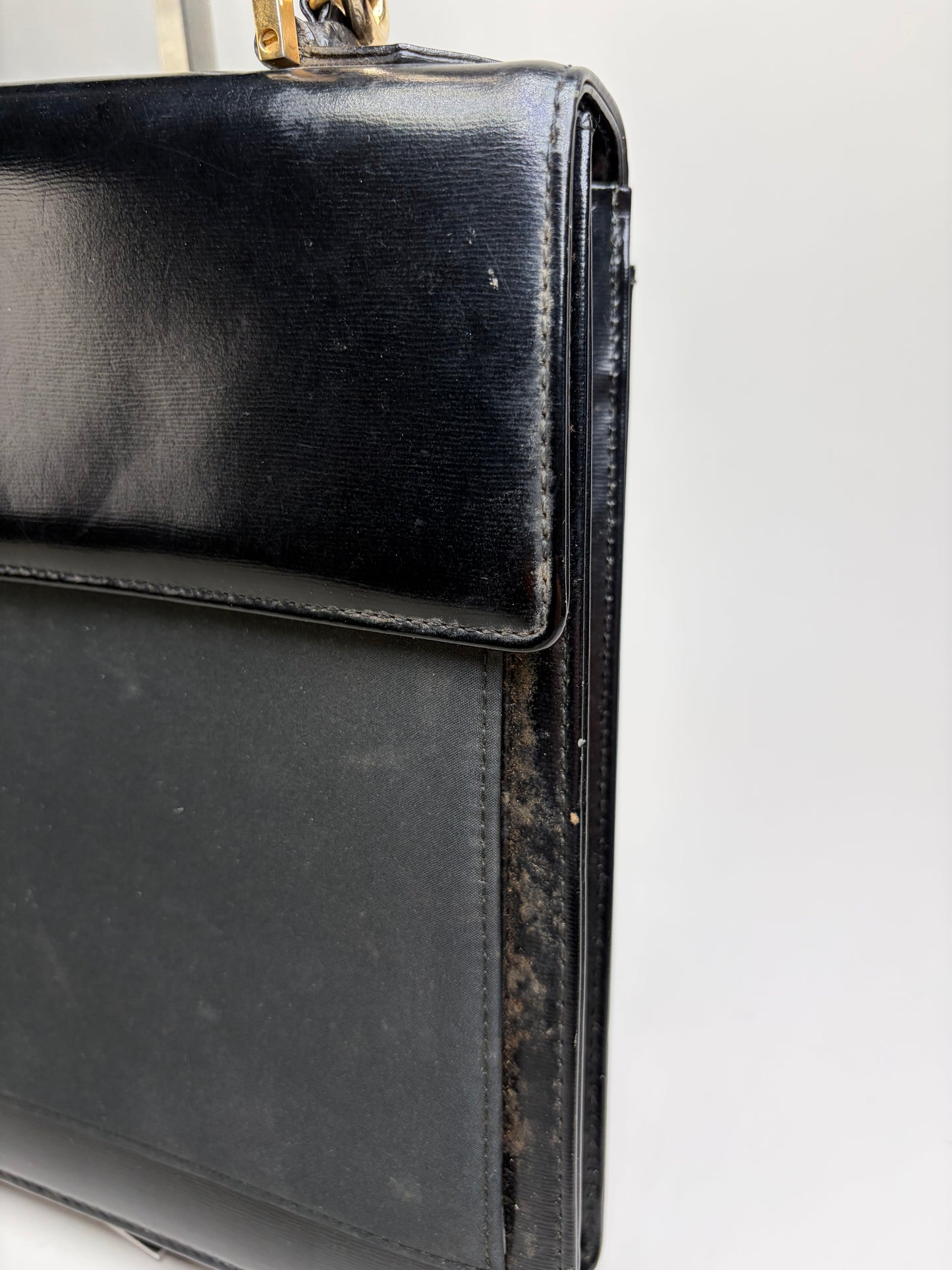 Vintage Yves Saint Laurent Leather Handbag Black Gold