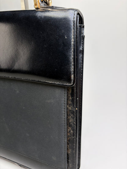 Vintage Yves Saint Laurent Leather Handbag Black Gold