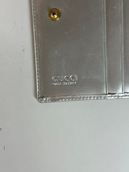 Vintage Gucci Leather Wallet Silver Gold-Tone Hardware