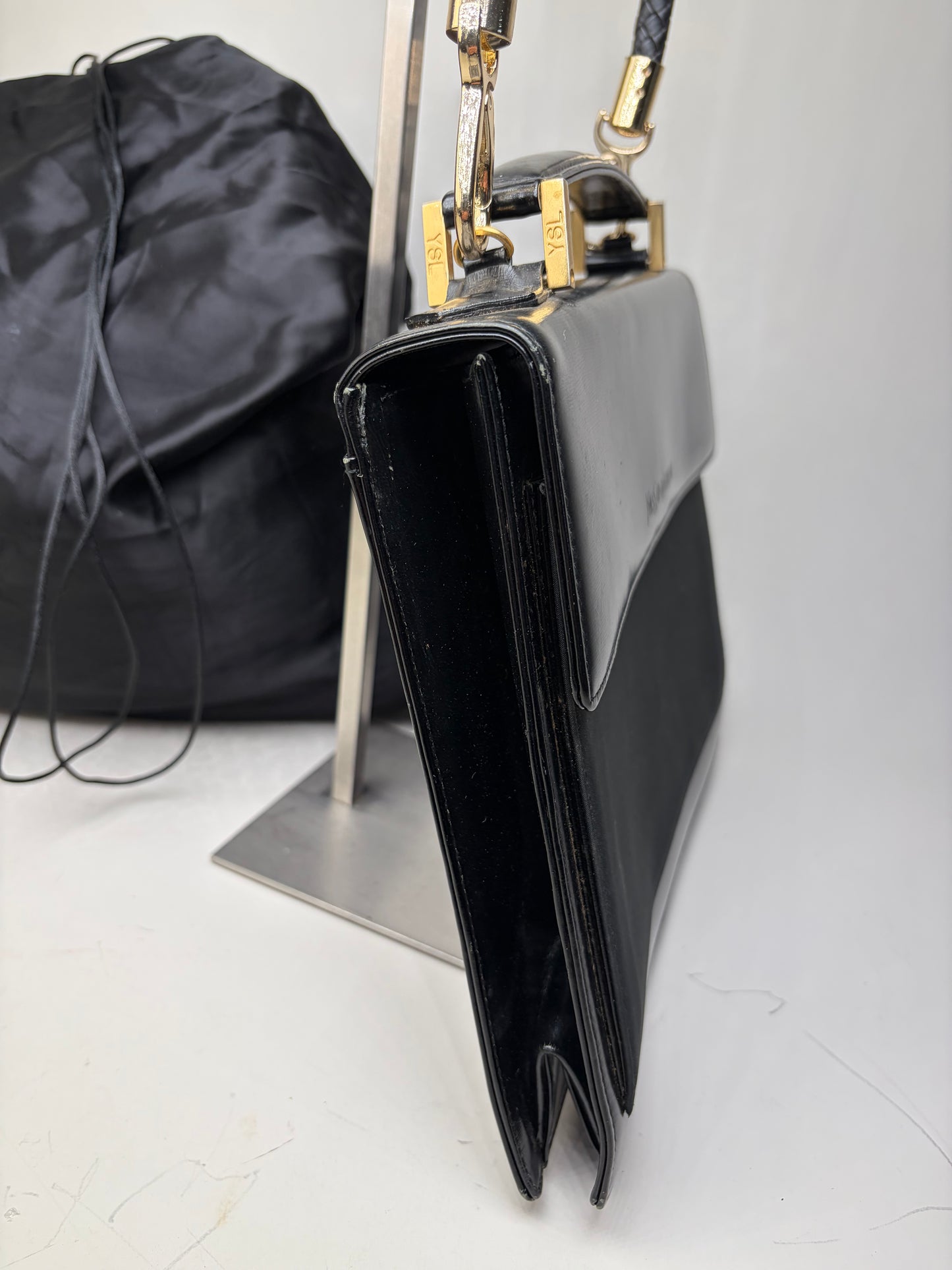 Vintage Yves Saint Laurent Leather Handbag Black Gold