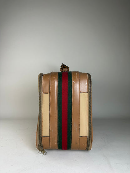 Vintage Gucci Canvas Travel Bag Beige Brown Gold