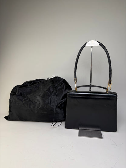 Vintage Yves Saint Laurent Leather Handbag Black Gold