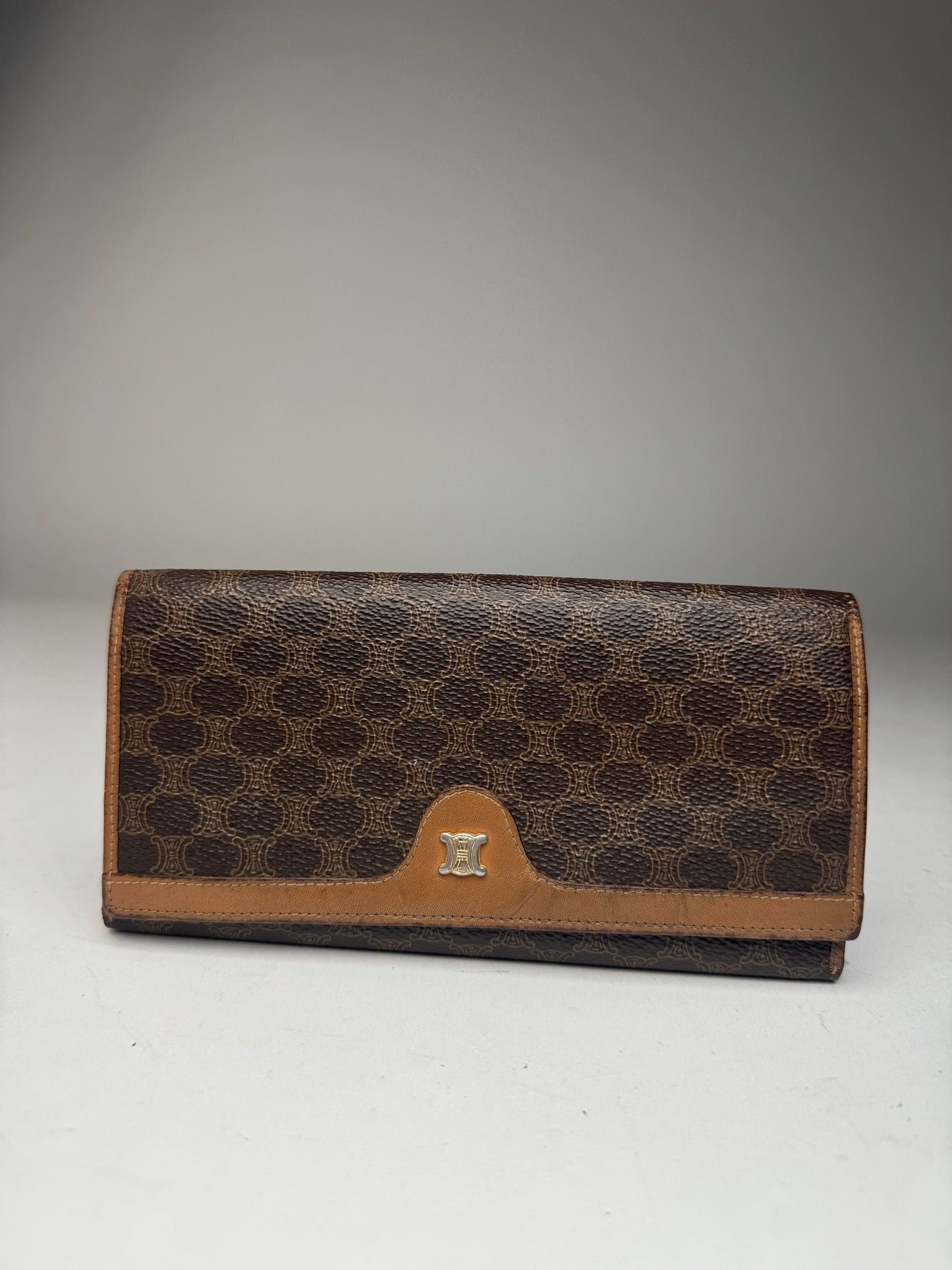 Vintage Celine Triomphe Monogram Leather wallet brown