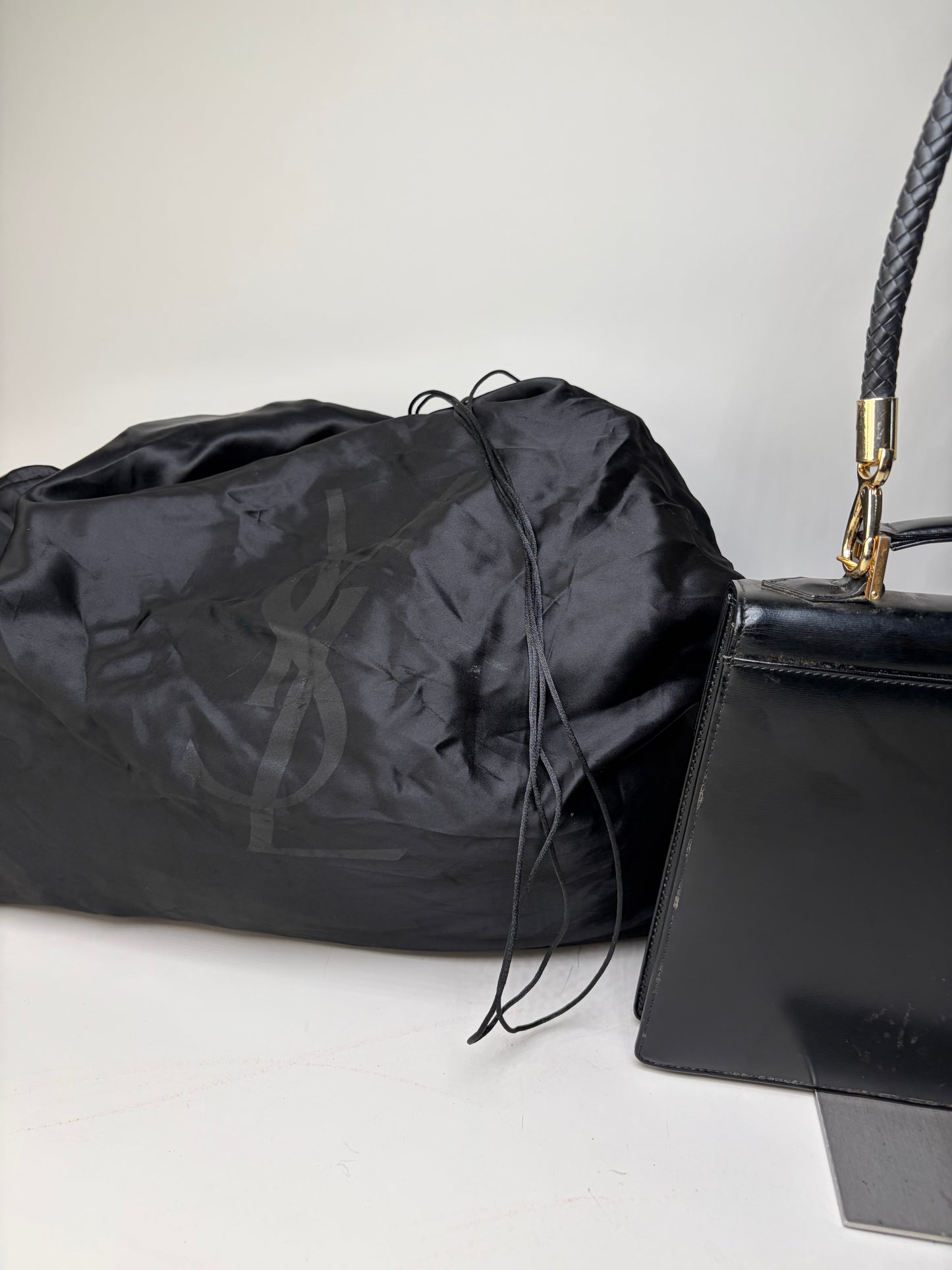 Vintage Yves Saint Laurent Leather Handbag Black Gold