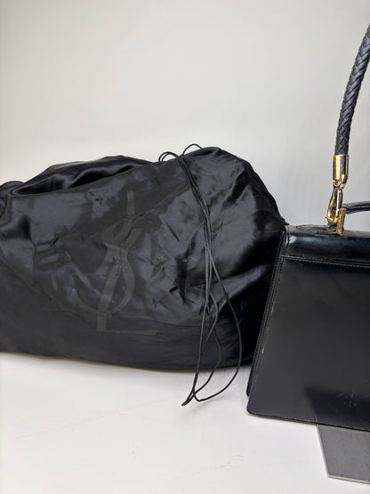 Vintage Yves Saint Laurent Leather Handbag Black Gold