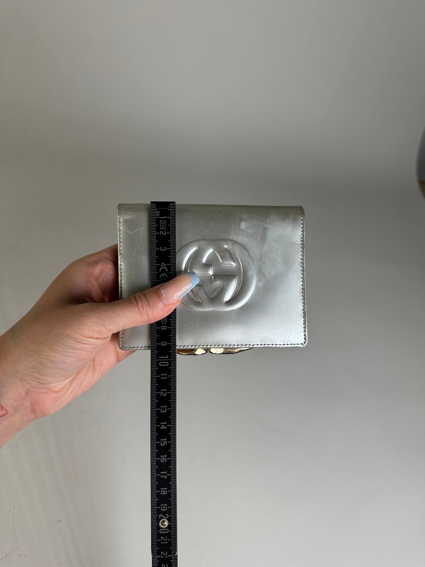 Vintage Gucci Leather Wallet Silver Gold-Tone Hardware
