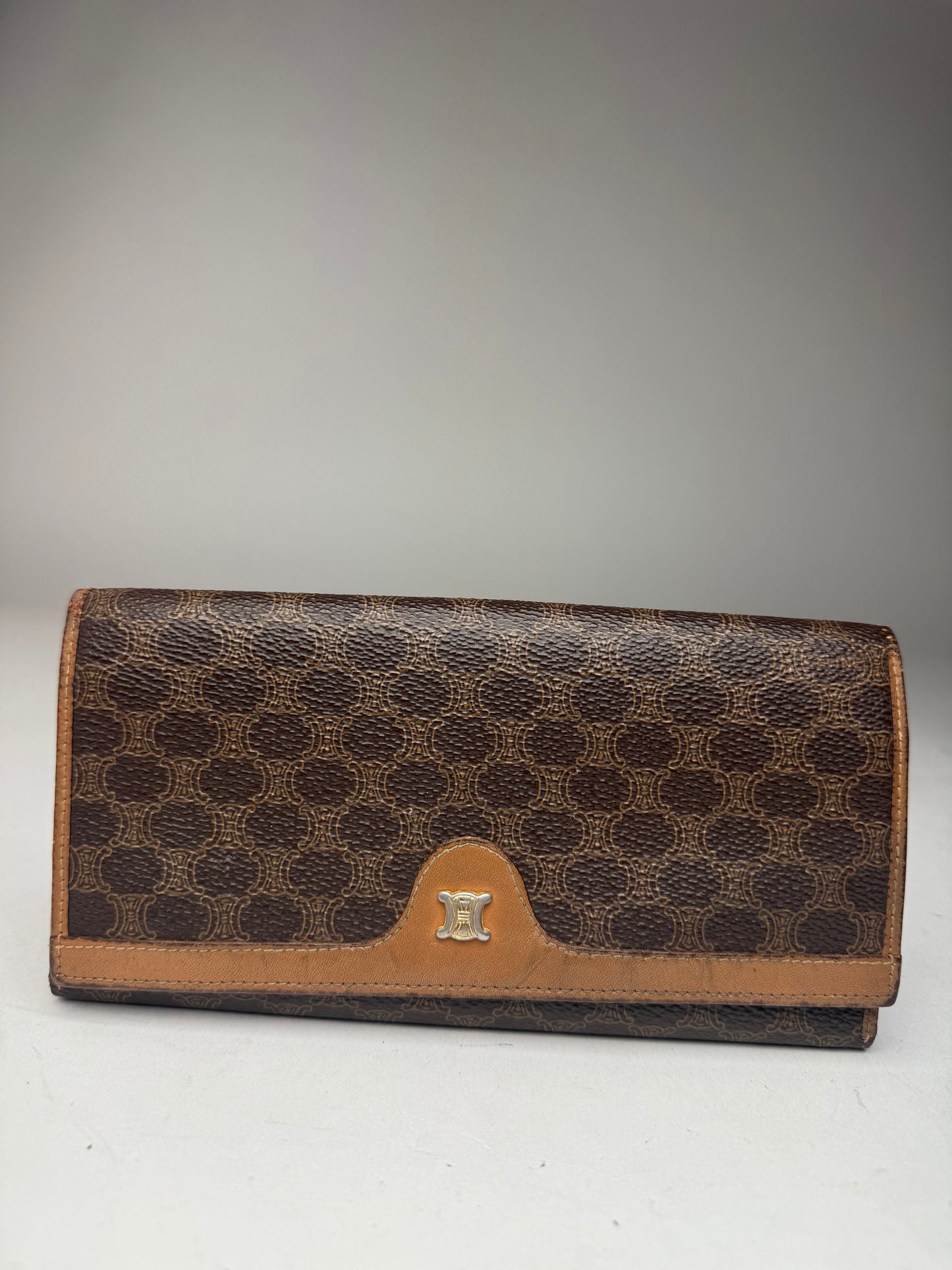 Vintage Celine Triomphe Monogram Leather wallet brown